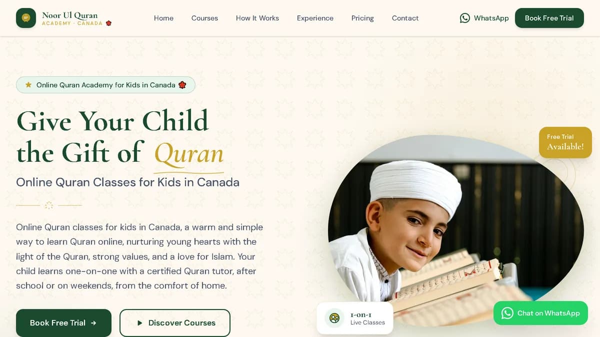 Noor Ul Quran Academy: Online Academy Website Design That Books Trials
